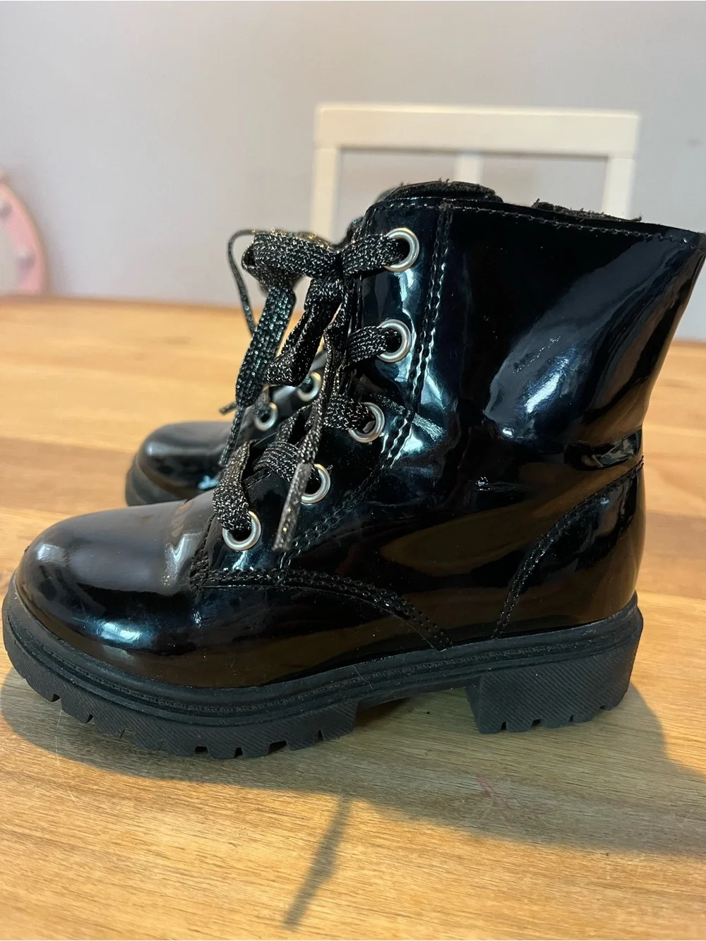 jumping beans Shiny Black Patent Lace-Up Combat Boots
